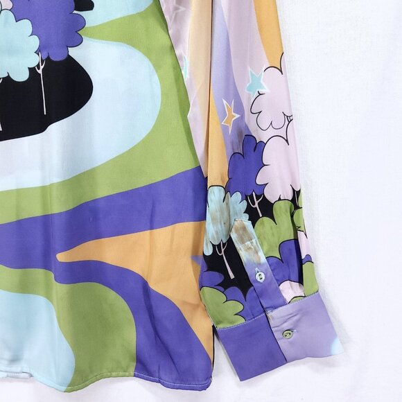 House Of Sunny Nice To Meet You Shirt Womens Size 2 Satin Graphic Button Front - Picture 9 of 16